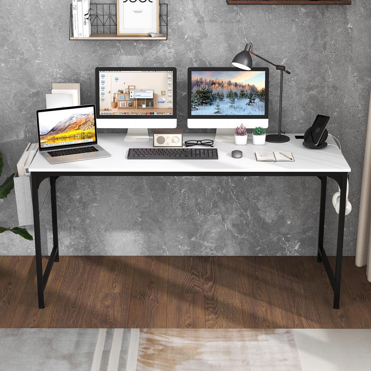 Alt view image 2 of 7 - SlickBlue 60 Inch Computer Desk with Charging Station Storage Bag-White