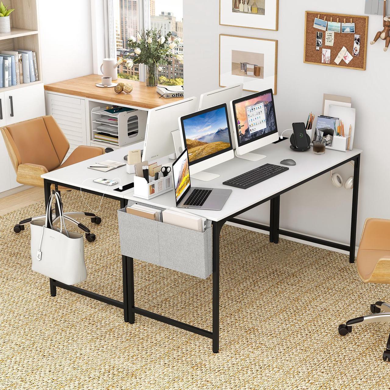 Alt view image 7 of 7 - SlickBlue 60 Inch Computer Desk with Charging Station Storage Bag-White