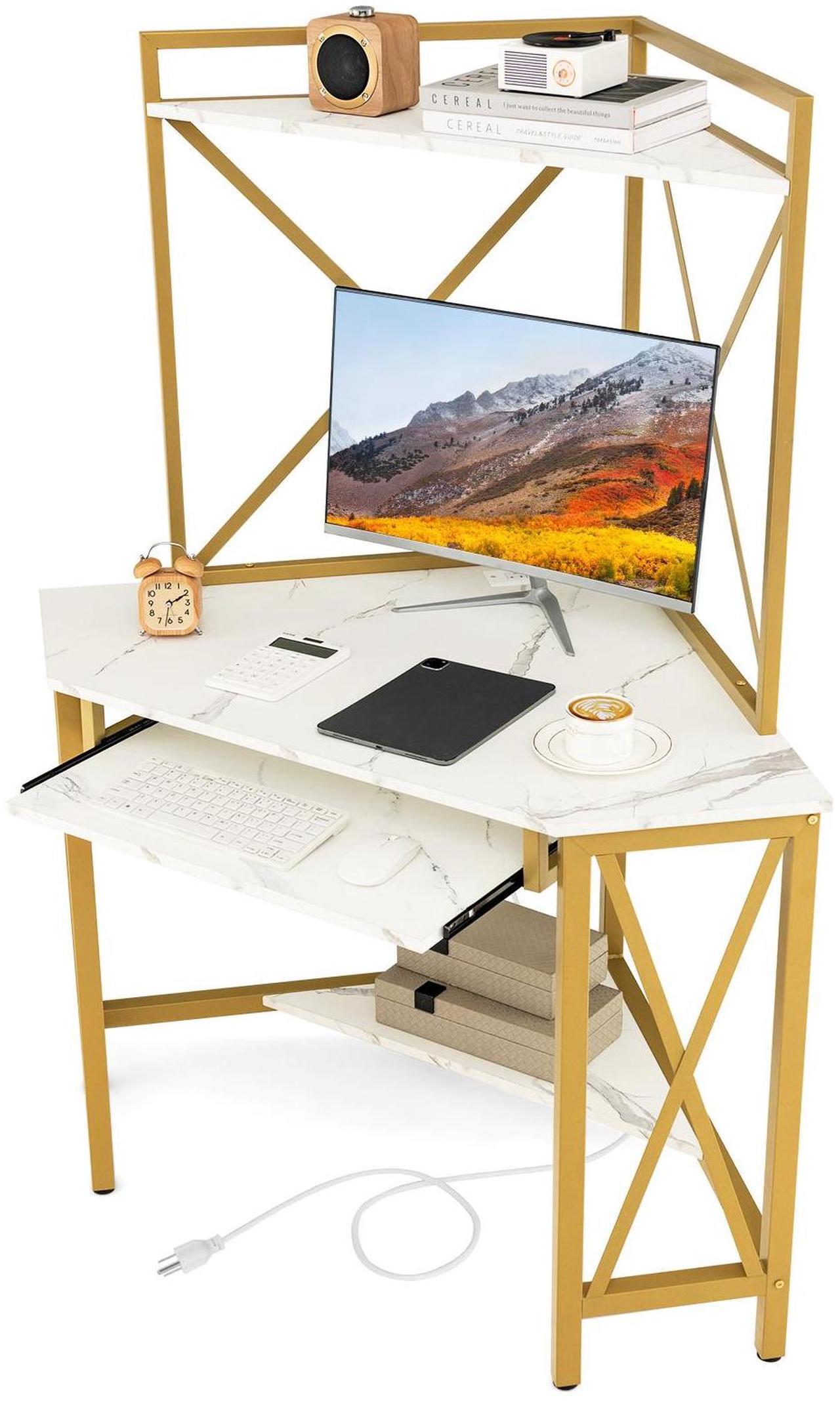 Alt view image 5 of 7 - SlickBlue Space-Saving Corner Computer Desk with with Hutch and Keyboard Tray-White
