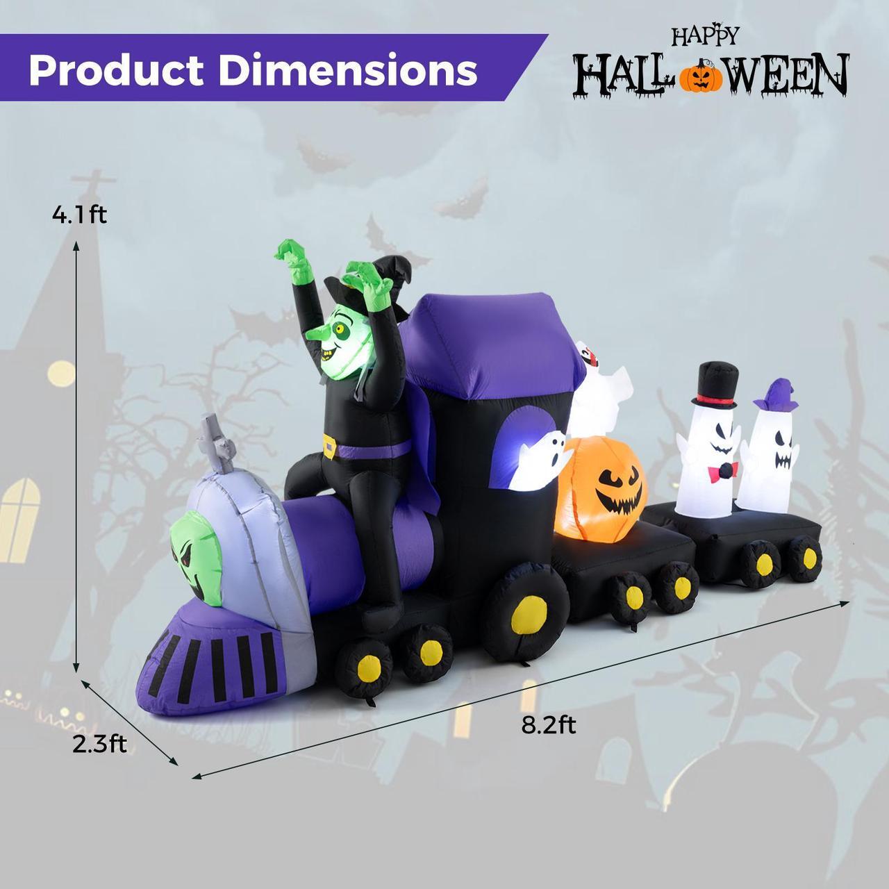Alt view image 5 of 7 - SlickBlue 8.2 Feet Long Halloween Inflatable Train with Witch and 4 Ghosts