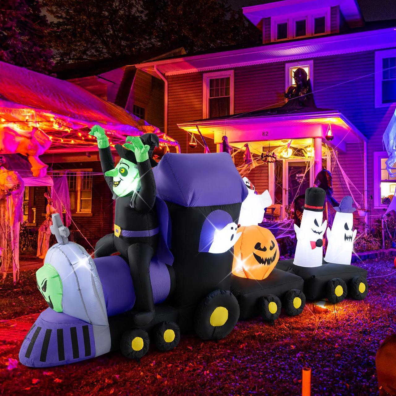 Alt view image 2 of 7 - SlickBlue 8.2 Feet Long Halloween Inflatable Train with Witch and 4 Ghosts