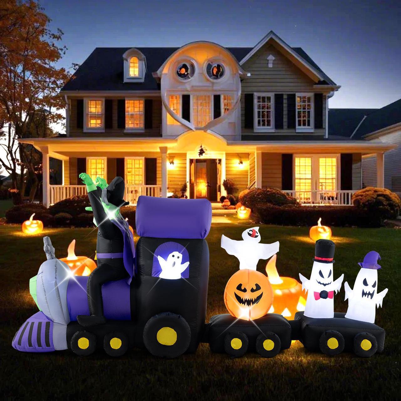 Alt view image 6 of 7 - SlickBlue 8.2 Feet Long Halloween Inflatable Train with Witch and 4 Ghosts