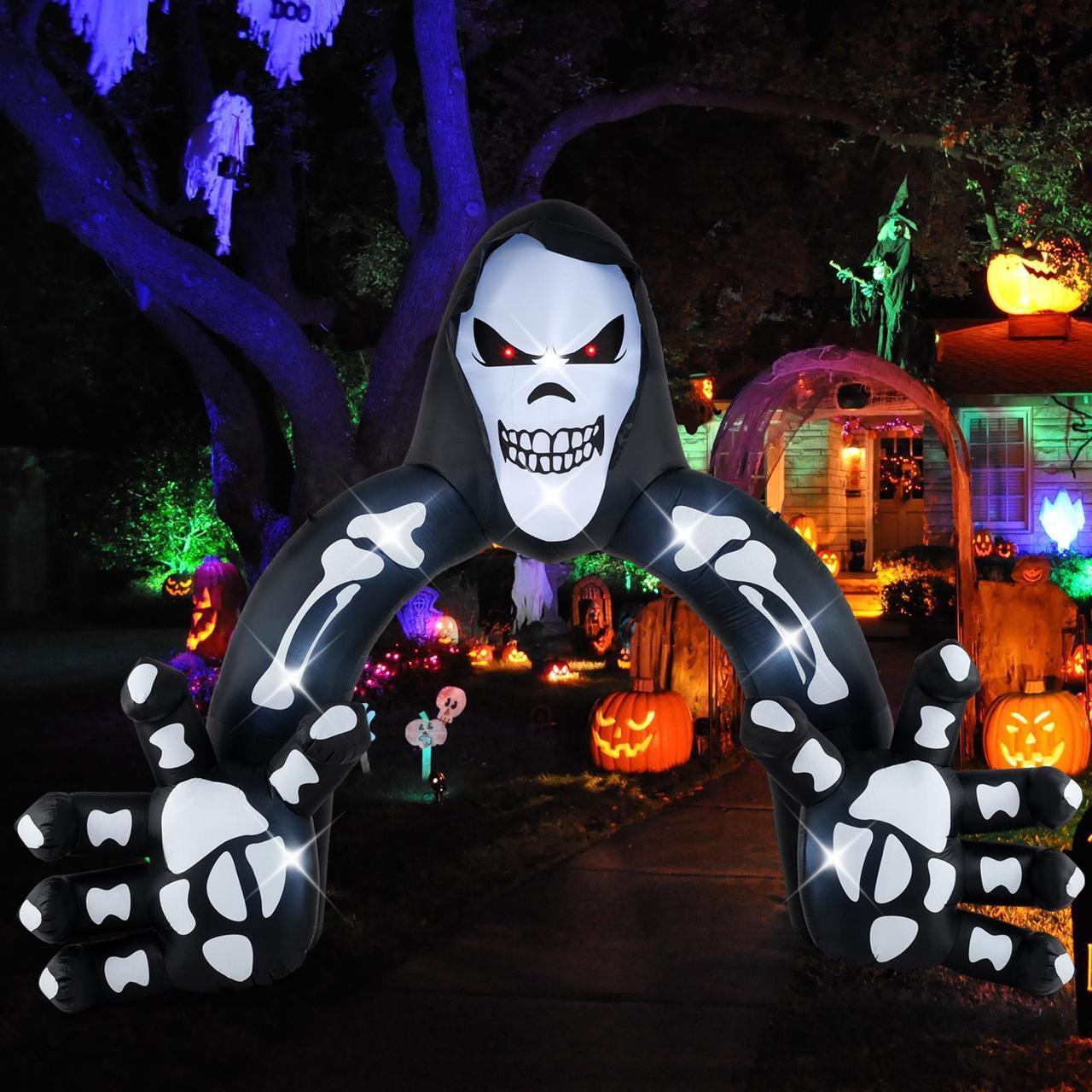 Alt view image 2 of 7 - SlickBlue Halloween Inflatable Grim Reaper Archway with Stakes and Water Bags