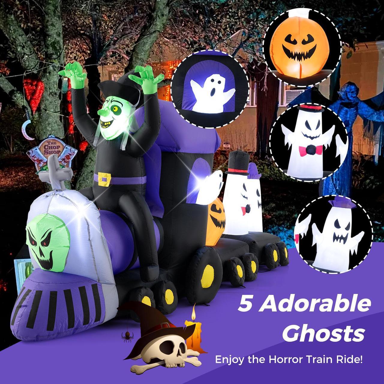 Alt view image 7 of 7 - SlickBlue 8.2 Feet Long Halloween Inflatable Train with Witch and 4 Ghosts