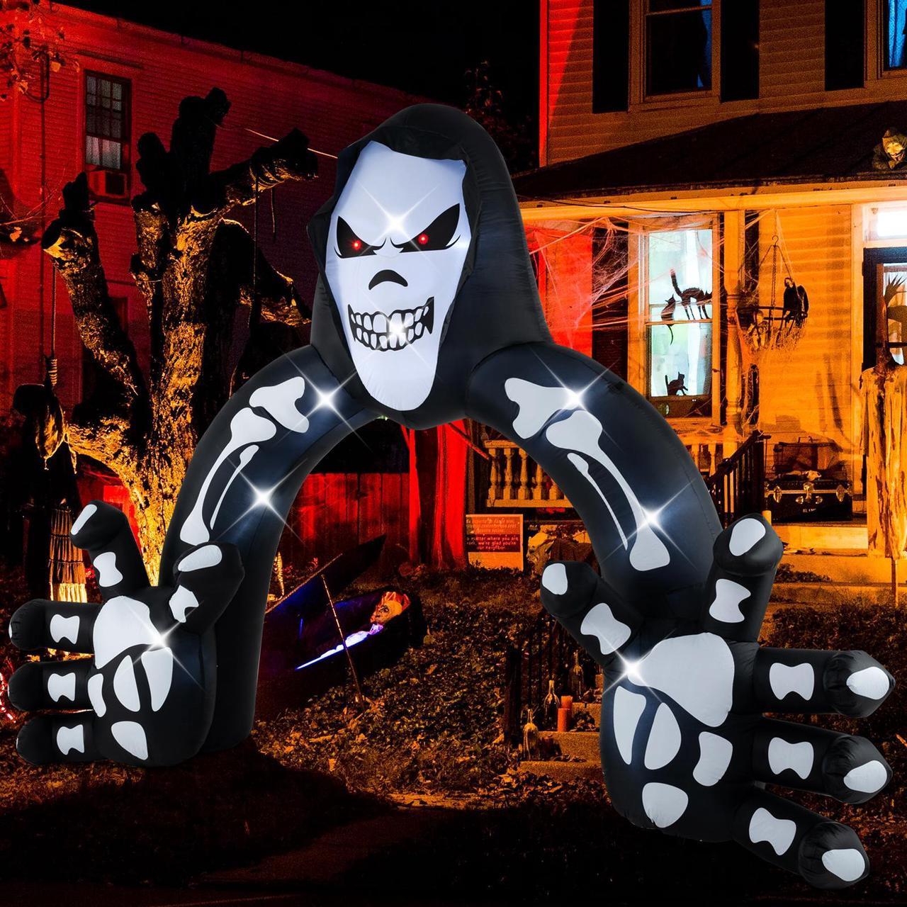 Alt view image 3 of 7 - SlickBlue Halloween Inflatable Grim Reaper Archway with Stakes and Water Bags