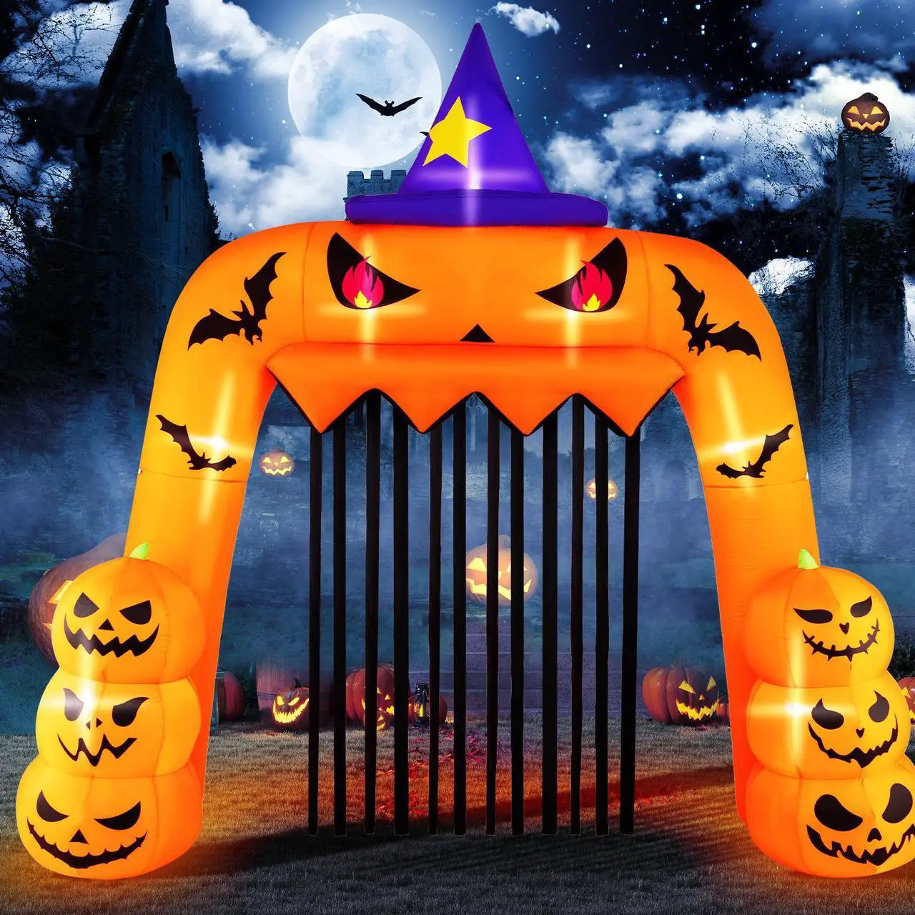 Alt view image 2 of 7 - SlickBlue Halloween Inflatable Pumpkin Archway with Stakes and Water Bags