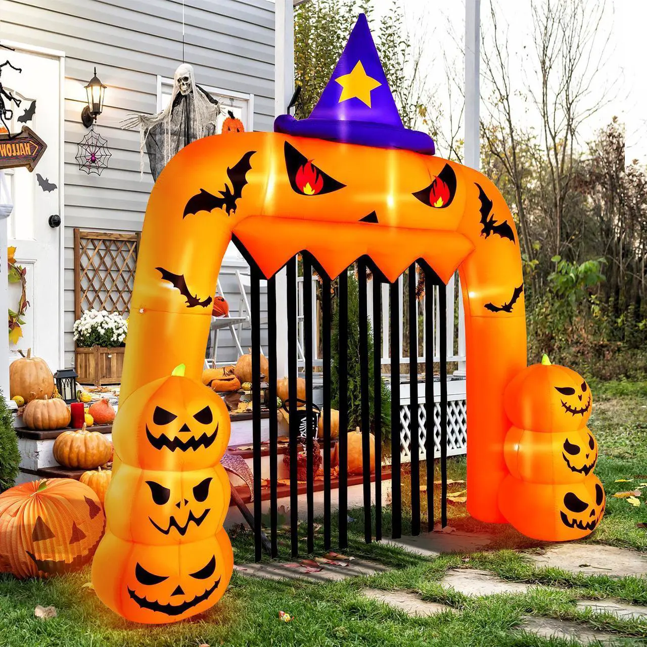 Alt view image 3 of 7 - SlickBlue Halloween Inflatable Pumpkin Archway with Stakes and Water Bags