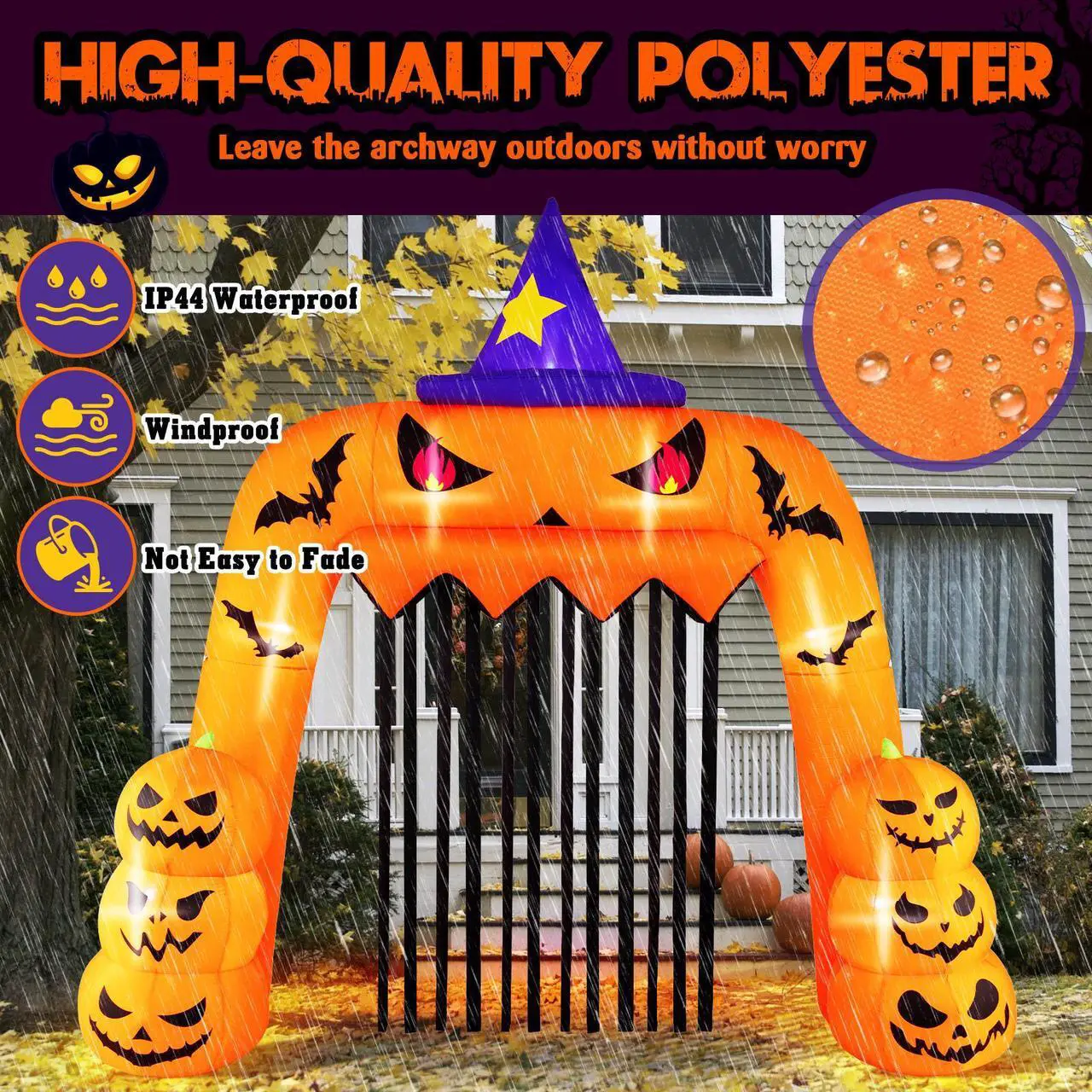 Alt view image 7 of 7 - SlickBlue Halloween Inflatable Pumpkin Archway with Stakes and Water Bags