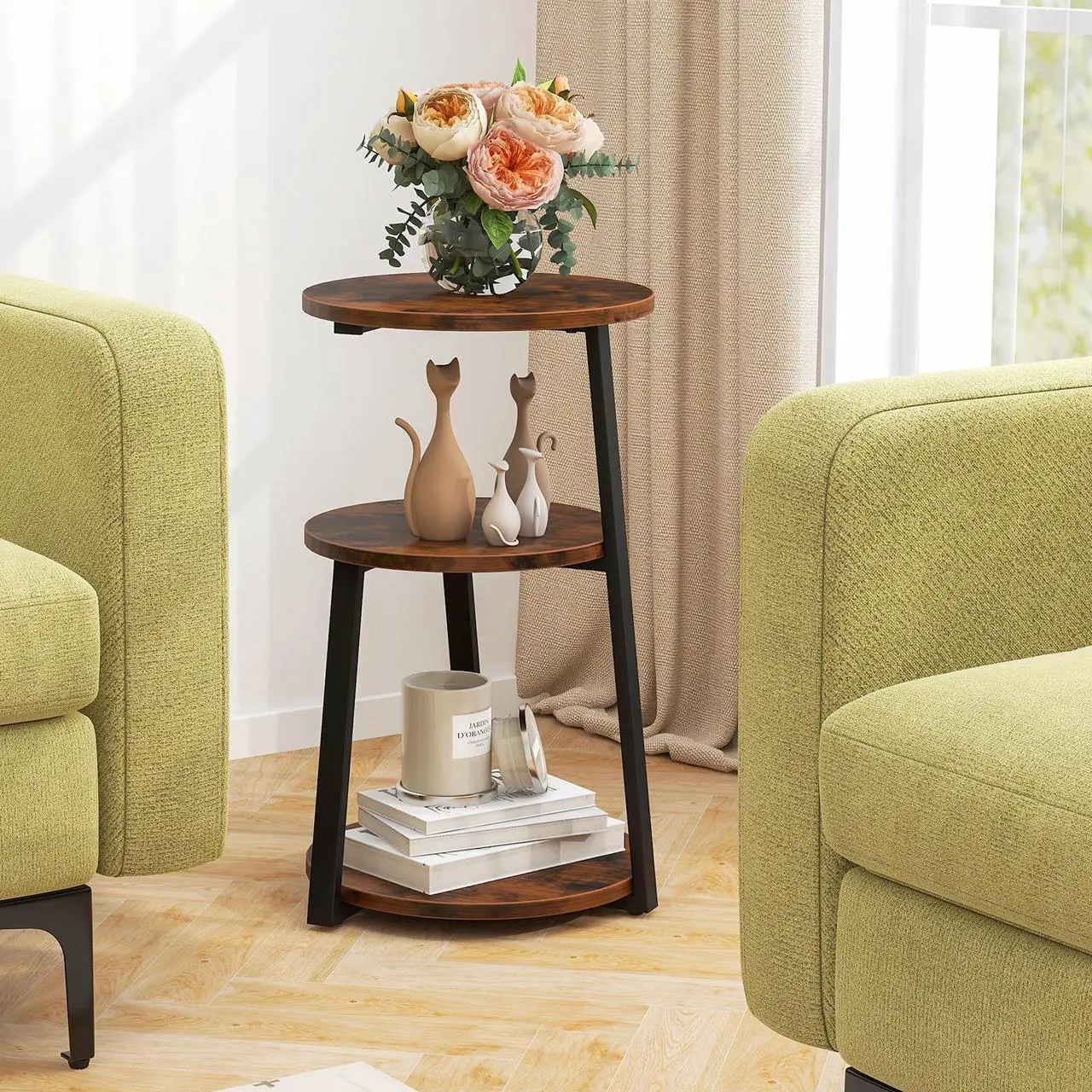 Alt view image 3 of 7 - SlickBlue 3-Tier Accent Round Side Table with Metal Frame-1 Piece
