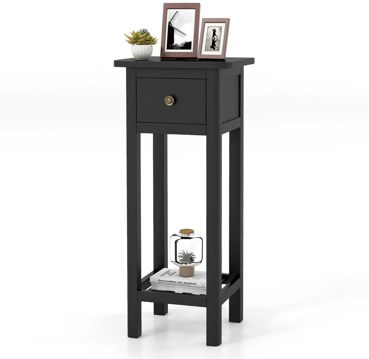 Alt view image 6 of 7 - SlickBlue 2 Tier Slim Nightstand Bedside Table with Drawer Shelf-Black