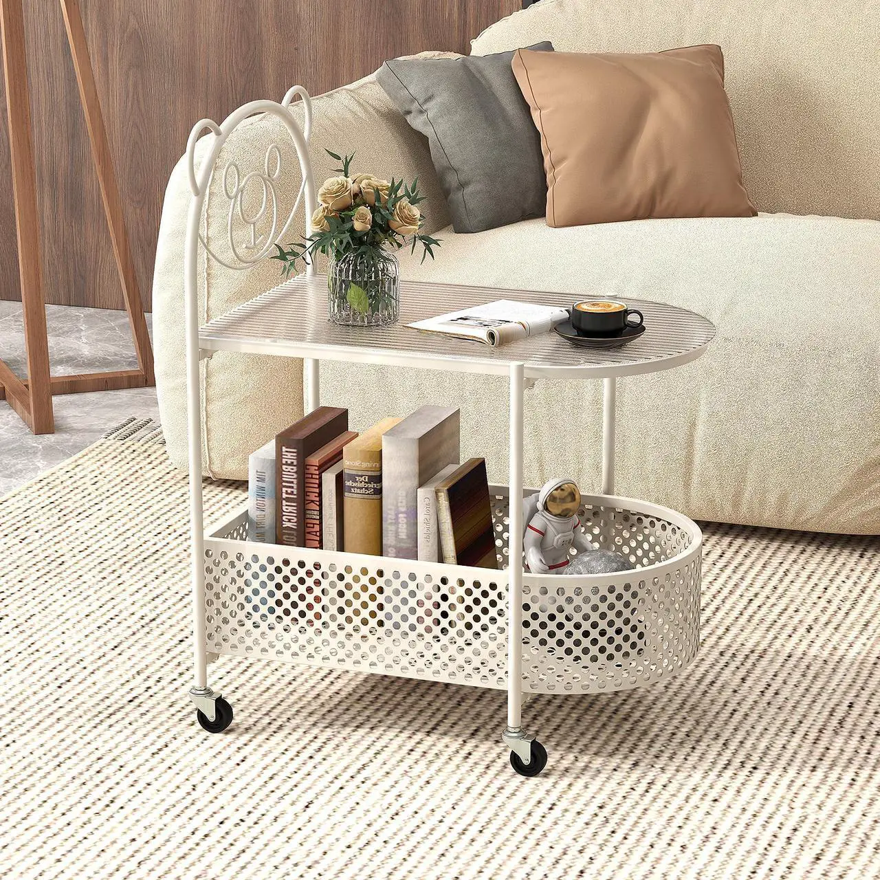 Alt view image 2 of 7 - SlickBlue 2-Tier Mobile Glass Coffee Table with Bear Pattern-White