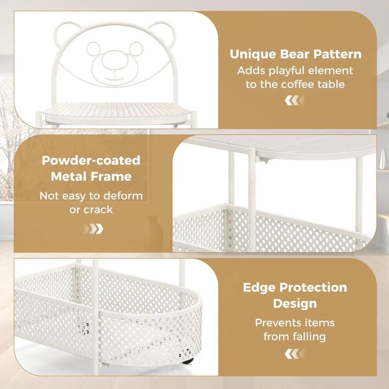 Alt view image 7 of 7 - SlickBlue 2-Tier Mobile Glass Coffee Table with Bear Pattern-White