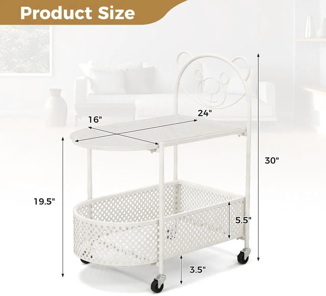 Alt view image 5 of 7 - SlickBlue 2-Tier Mobile Glass Coffee Table with Bear Pattern-White