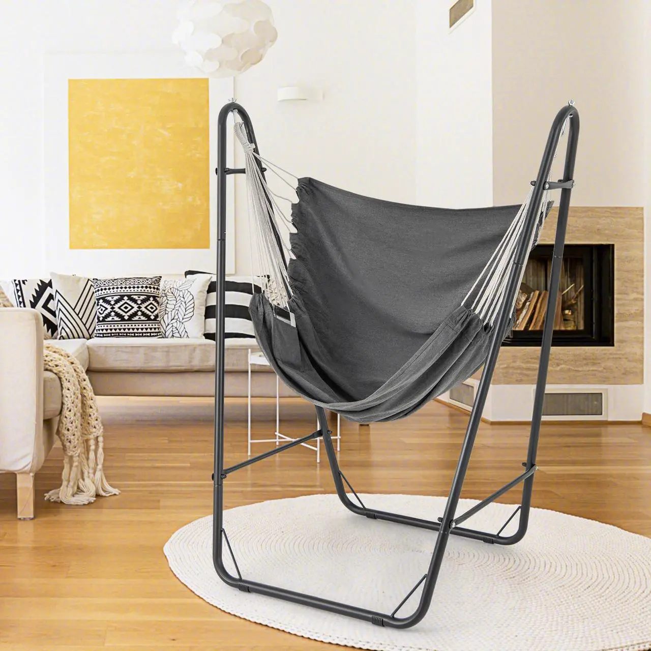 Alt view image 2 of 7 - SlickBlue Hammock Chair with Heavy Duty Metal Frame and Side Pocket-Gray