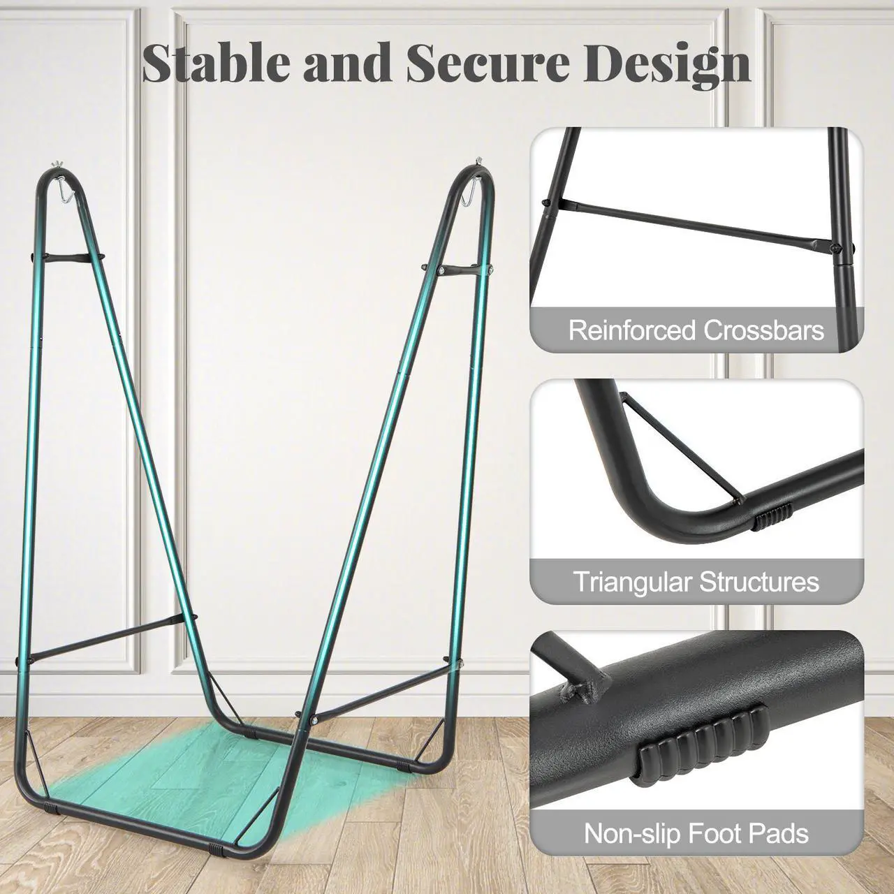 Alt view image 7 of 7 - SlickBlue Hammock Chair with Heavy Duty Metal Frame and Side Pocket-Gray
