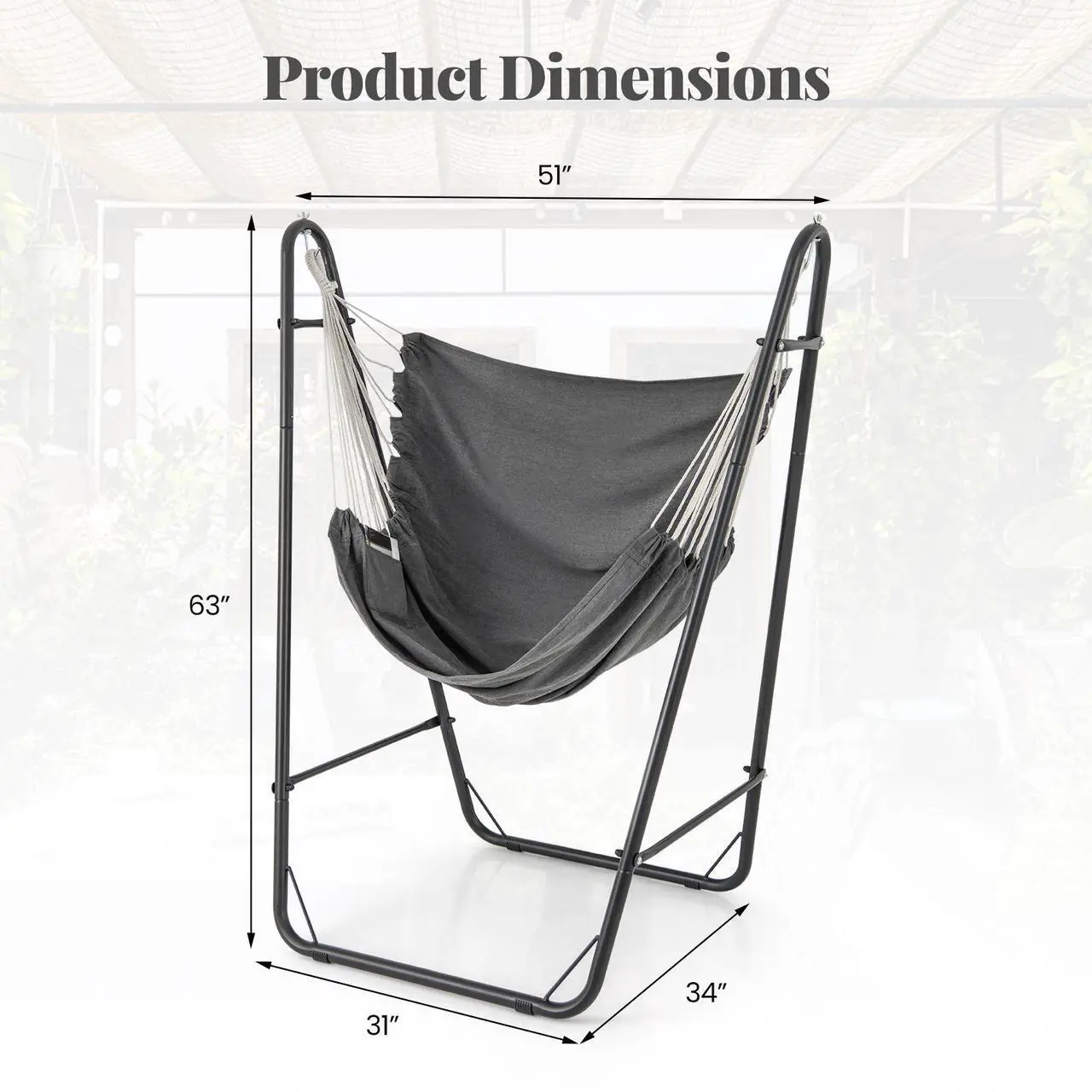 Alt view image 5 of 7 - SlickBlue Hammock Chair with Heavy Duty Metal Frame and Side Pocket-Gray