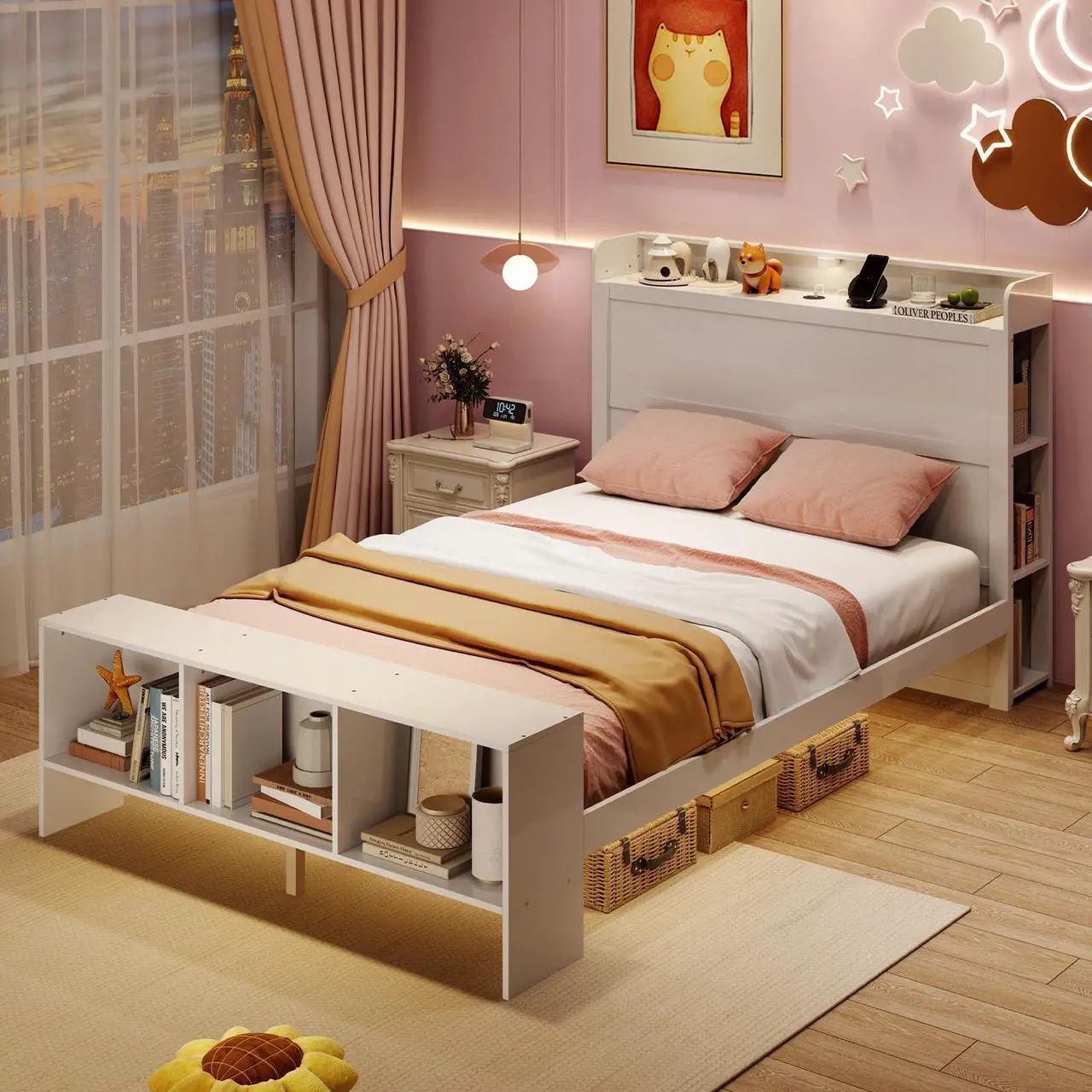 Alt view image 2 of 7 - SlickBlue Frame with 2 USB Ports with Storage Headboard and Lights