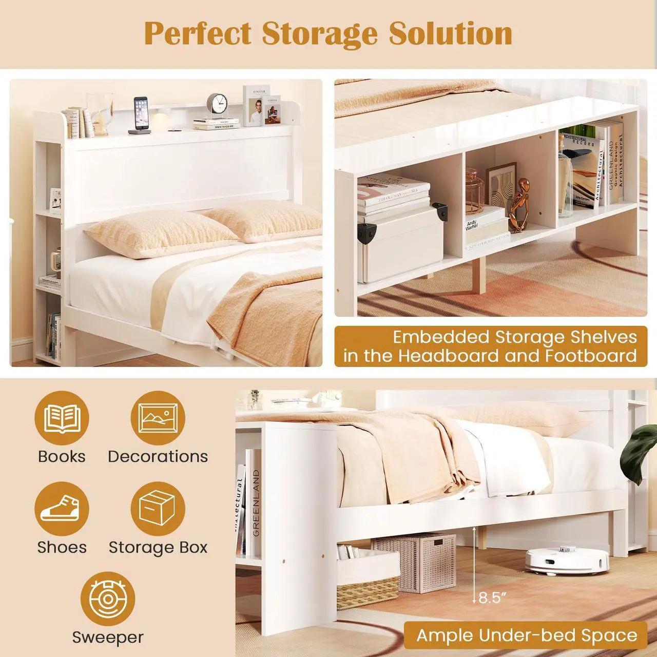 Alt view image 6 of 7 - SlickBlue Frame with 2 USB Ports with Storage Headboard and Lights