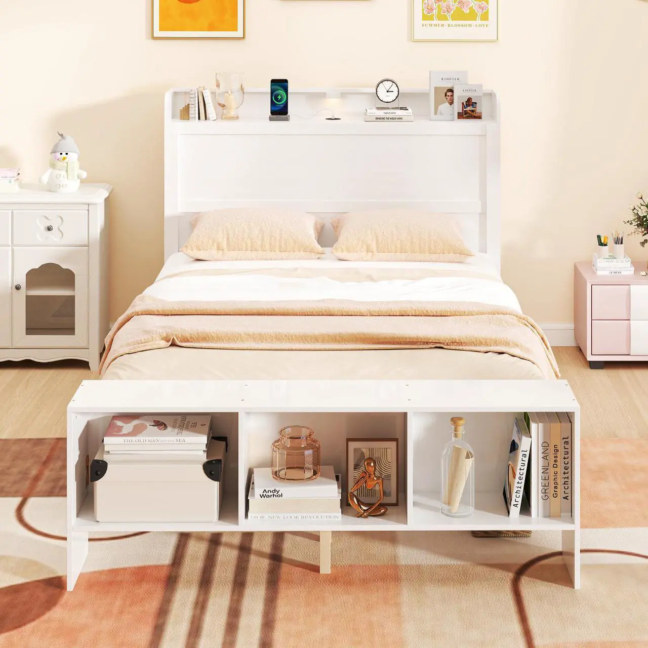 Alt view image 5 of 7 - SlickBlue Frame with 2 USB Ports with Storage Headboard and Lights