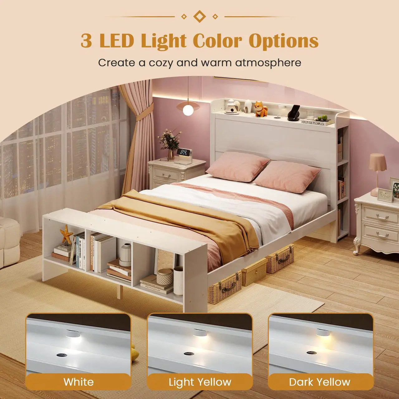 Alt view image 7 of 7 - SlickBlue Frame with 2 USB Ports with Storage Headboard and Lights