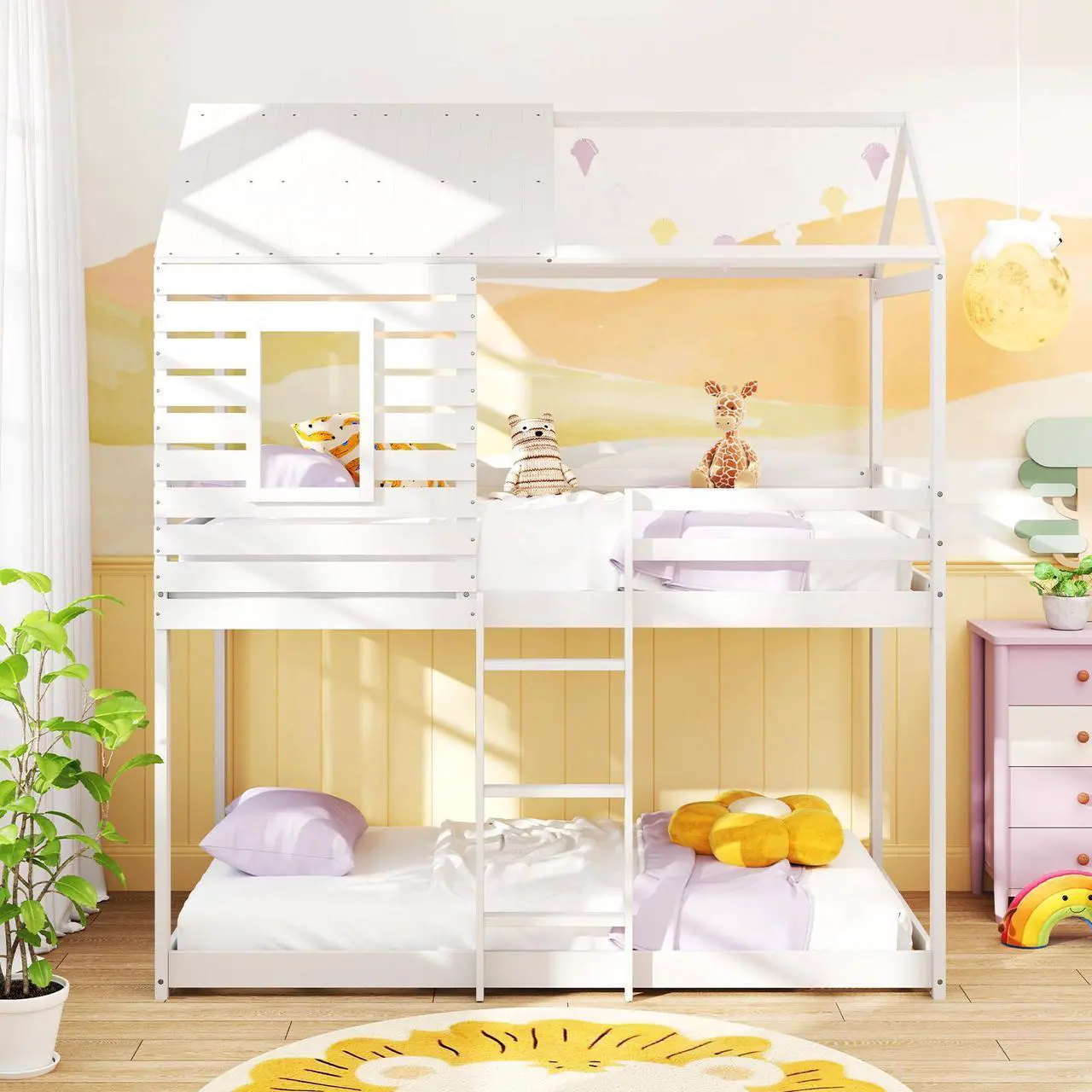 Alt view image 5 of 7 - SlickBlue  House Bunk Bed with Roof and Full-length Guardrails