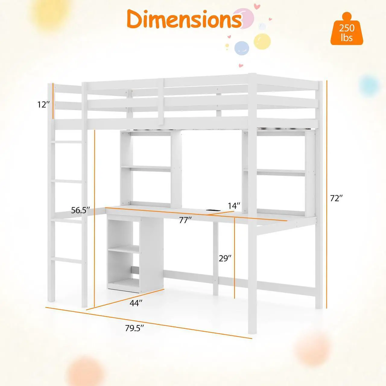 Alt view image 4 of 7 - SlickBlue Loft Bed with LED Light and Desk No Box Spring Needed
