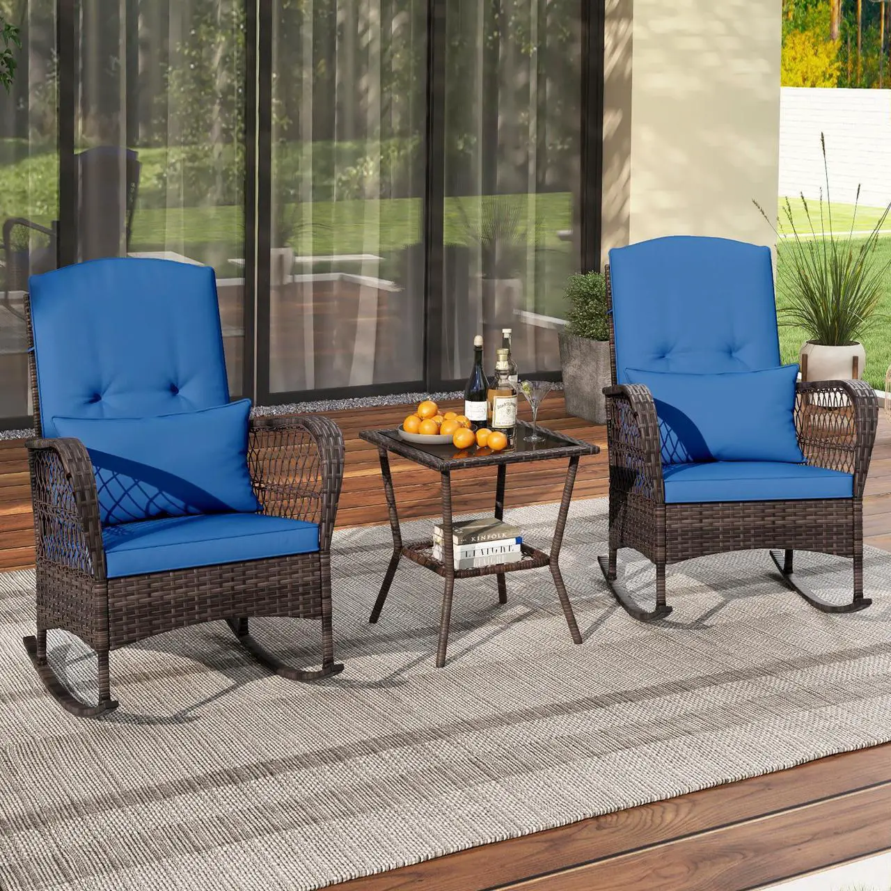 Alt view image 2 of 7 - SlickBlue 3 Pieces Rocking Bistro Set with 2-Tier Coffee Table