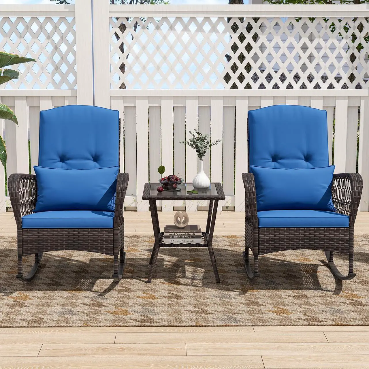 Alt view image 3 of 7 - SlickBlue 3 Pieces Rocking Bistro Set with 2-Tier Coffee Table