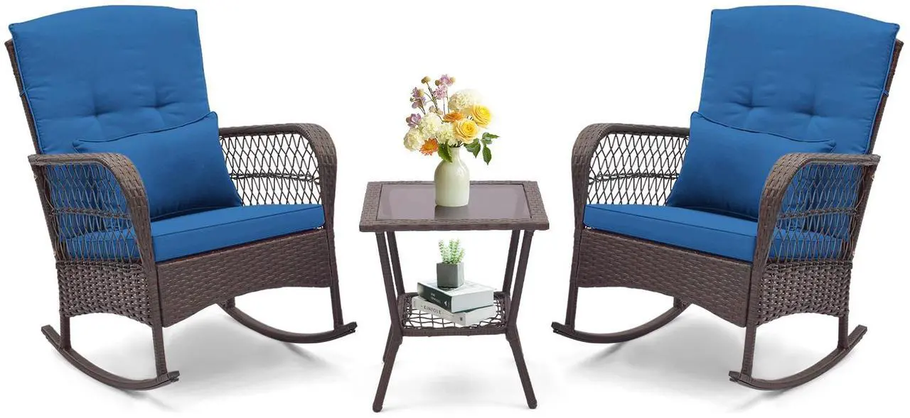 Main image of SlickBlue 3 Pieces Rocking Bistro Set with 2-Tier Coffee Table