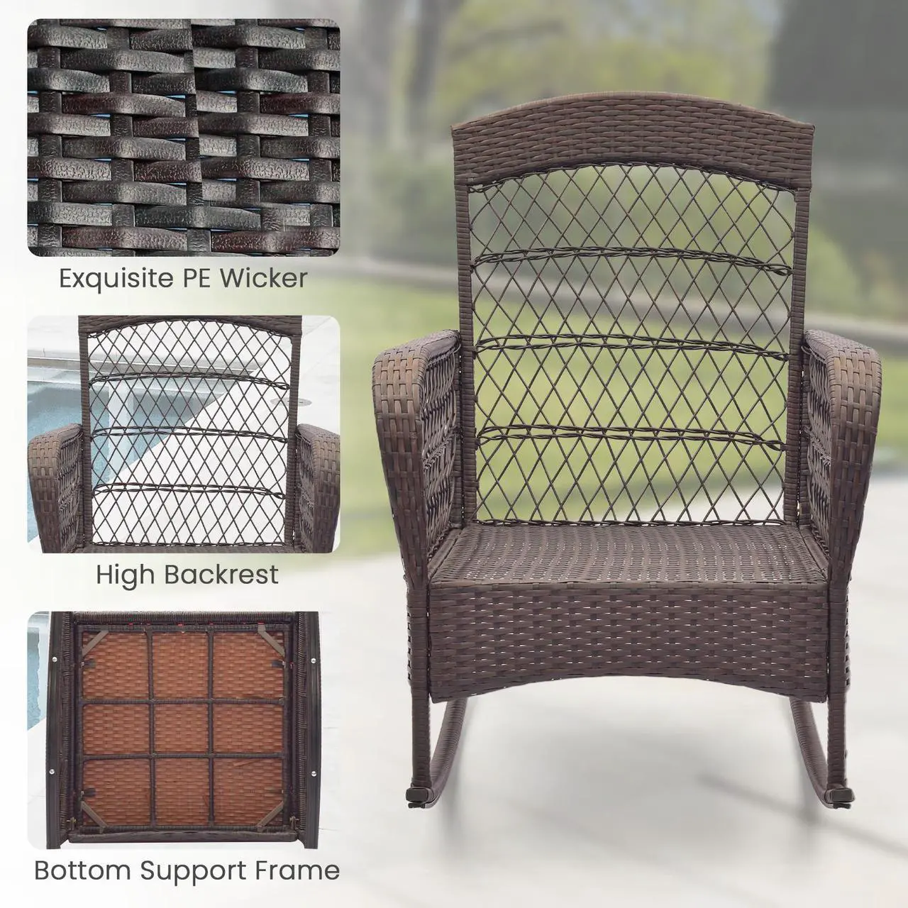 Alt view image 6 of 7 - SlickBlue 3 Pieces Rocking Bistro Set with 2-Tier Coffee Table