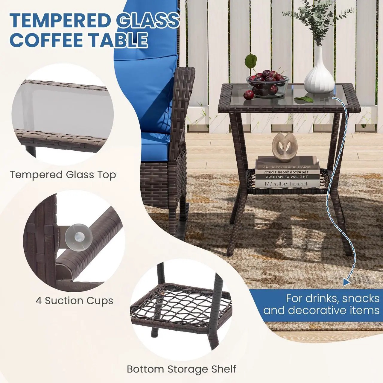 Alt view image 7 of 7 - SlickBlue 3 Pieces Rocking Bistro Set with 2-Tier Coffee Table