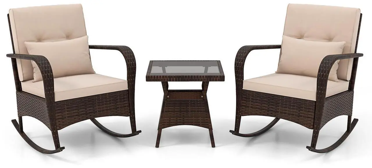 Main image of SlickBlue 3 Piece Outdoor Rocking Set with Tempered Glass Coffee Table for Backyard Poolside