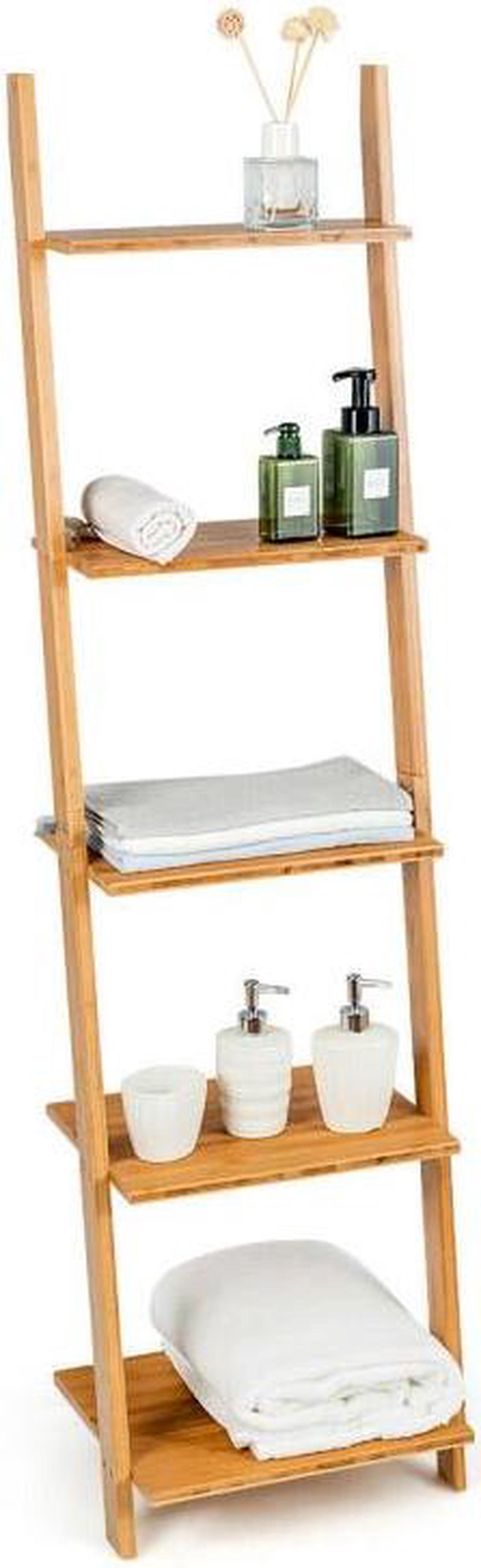 Main image of SlickBlue 5-Tier Modern Bamboo Wall-Leaning Display Ladder Bookshelf