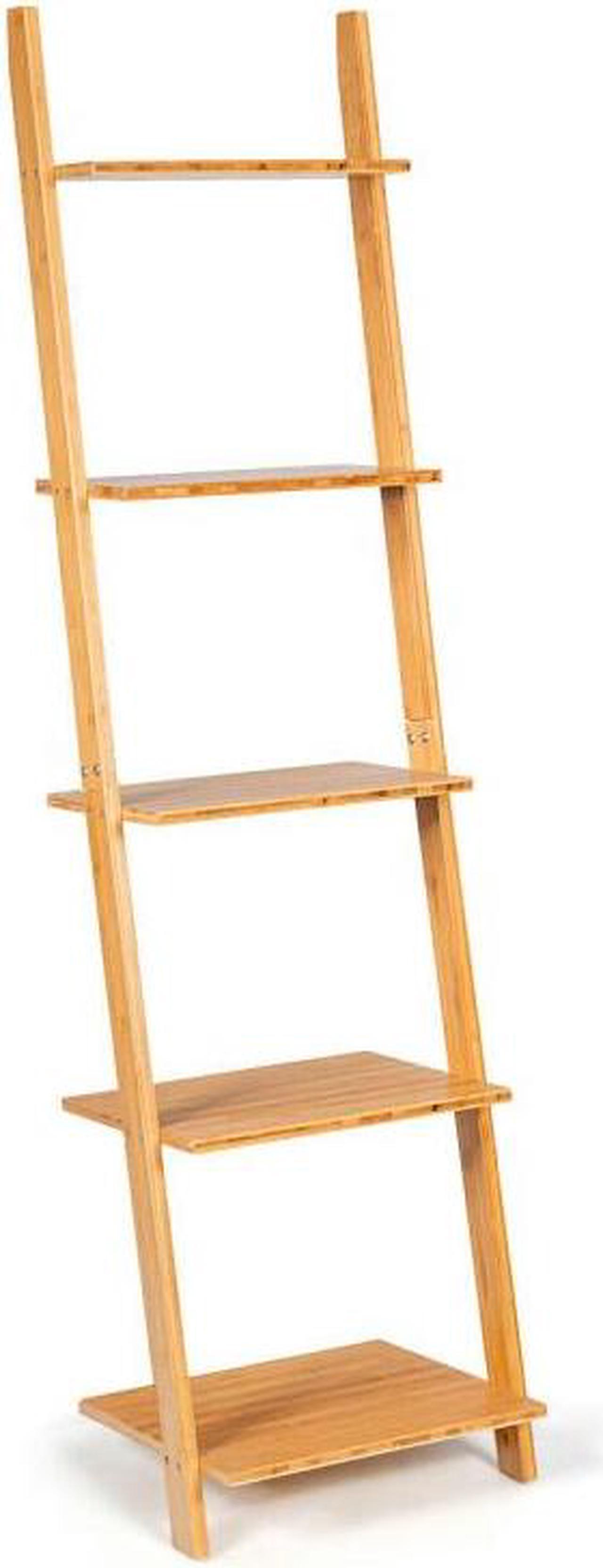 Alt view image 7 of 7 - SlickBlue 5-Tier Modern Bamboo Wall-Leaning Display Ladder Bookshelf