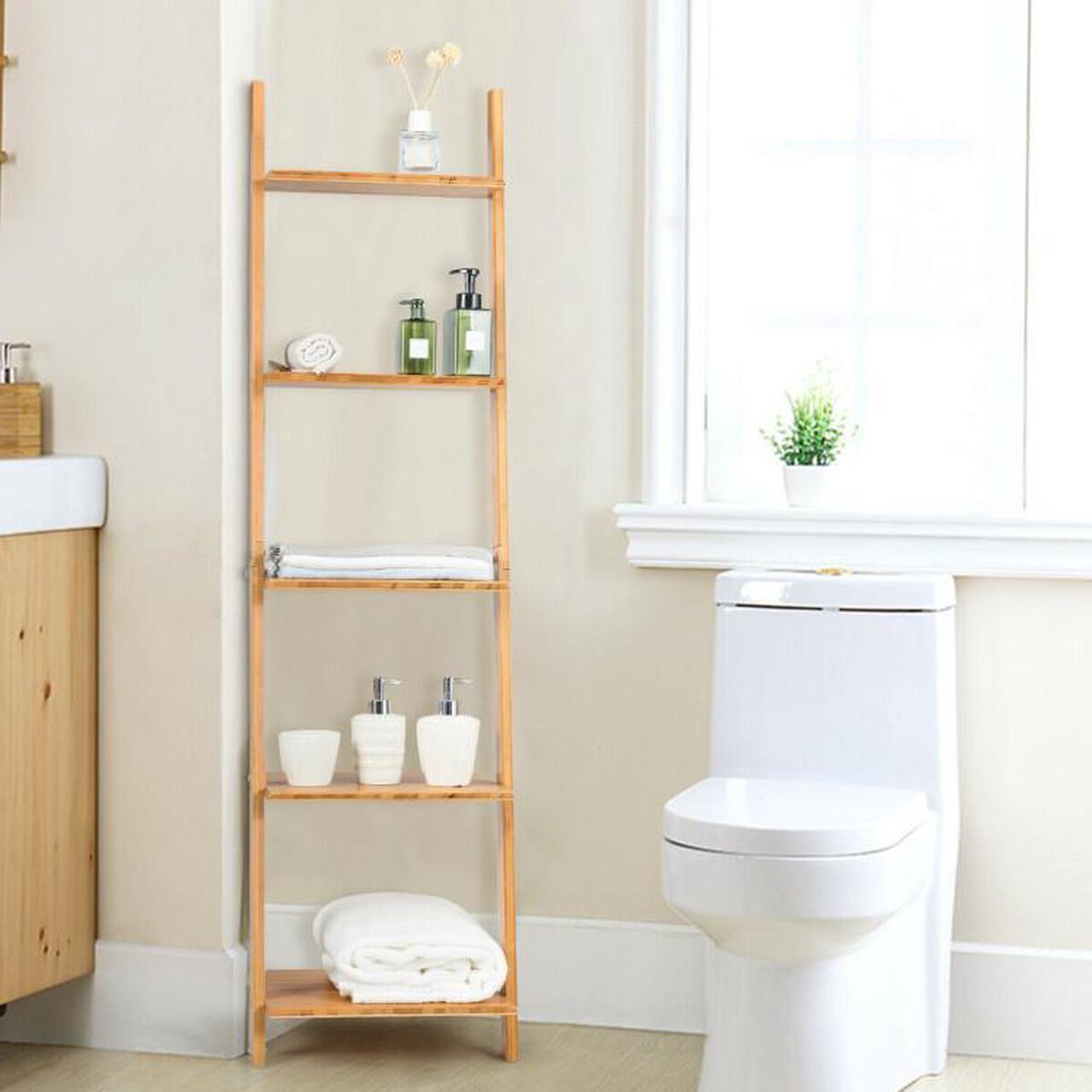 Alt view image 6 of 7 - SlickBlue 5-Tier Modern Bamboo Wall-Leaning Display Ladder Bookshelf