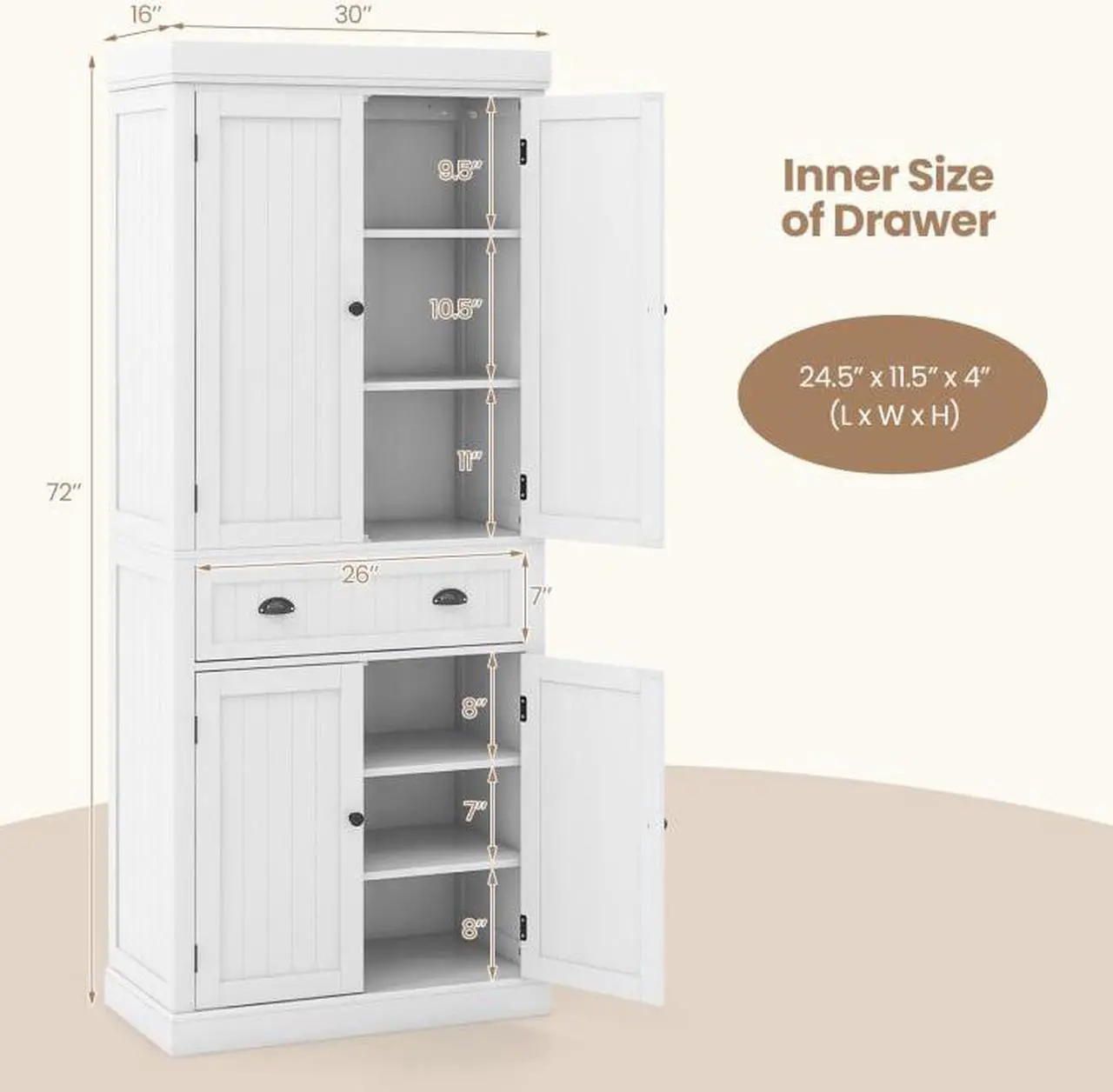 Alt view image 2 of 6 - SlickBlue Kitchen Pantry Storage Cabinet with Doors Drawer and Adjustable Shelves