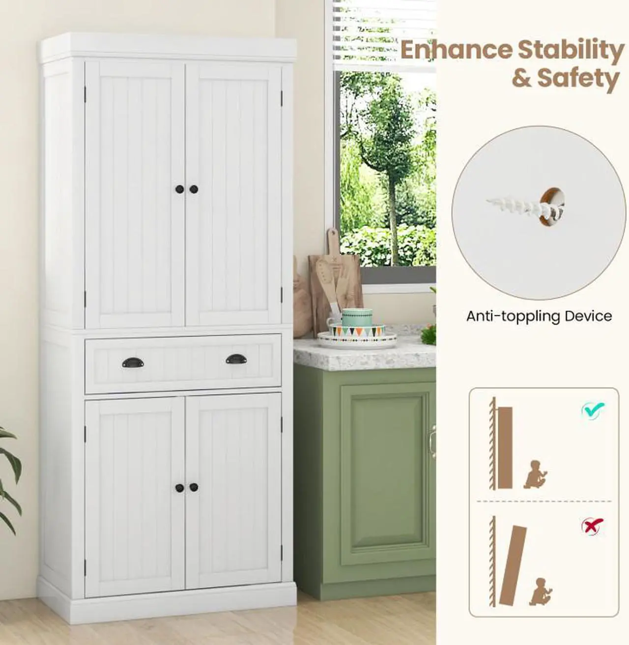 Alt view image 6 of 6 - SlickBlue Kitchen Pantry Storage Cabinet with Doors Drawer and Adjustable Shelves