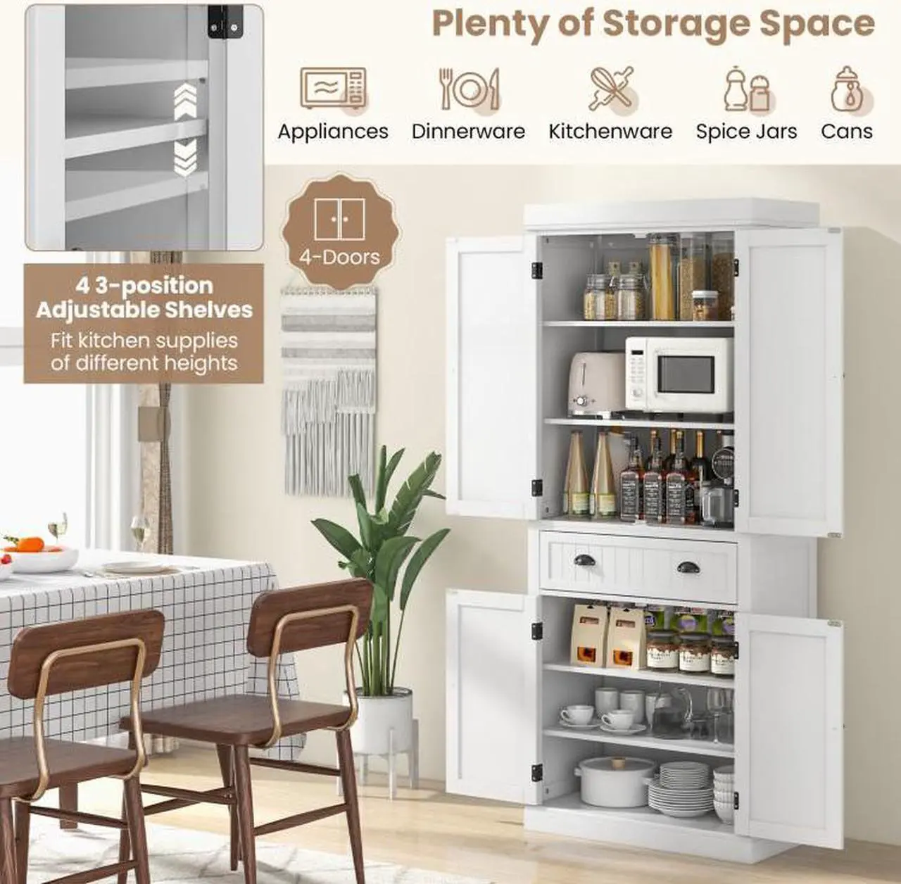 Alt view image 5 of 6 - SlickBlue Kitchen Pantry Storage Cabinet with Doors Drawer and Adjustable Shelves