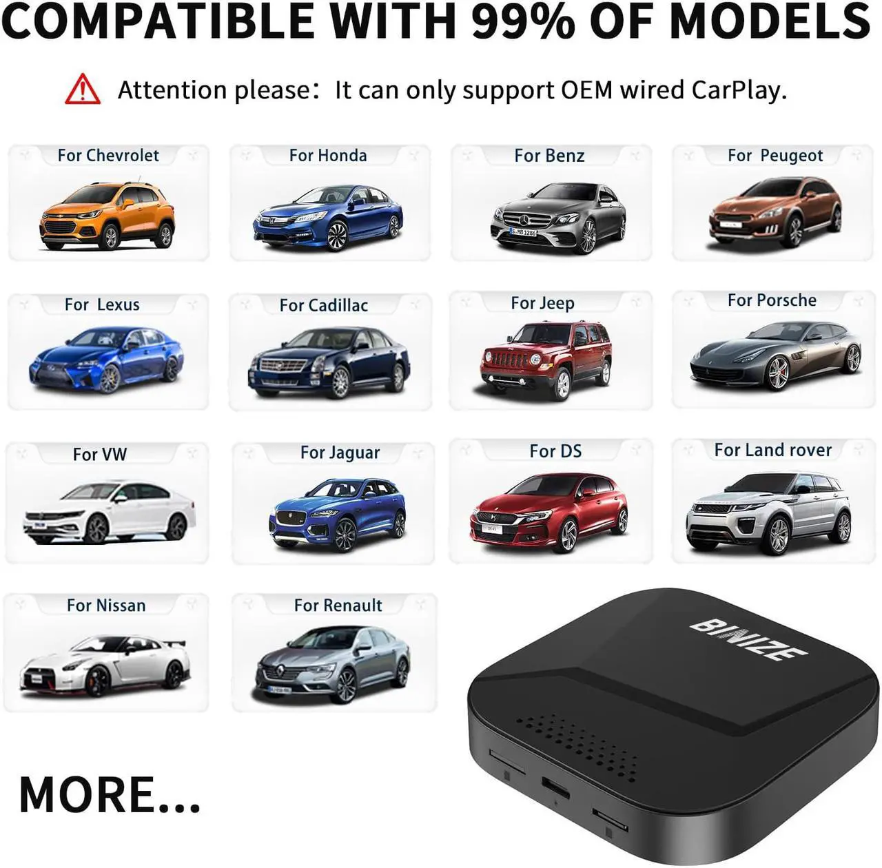 Alt view image 2 of 7 - Binize Wireless CarPlay Android AUTO Multimedia Video Box 4G Cellular,4GB+64GB,8Core,Android 13 System,Built-in Navigation,Support SIM&TF Card Bluetooth Only Support Car with OEM Wired CarPlay