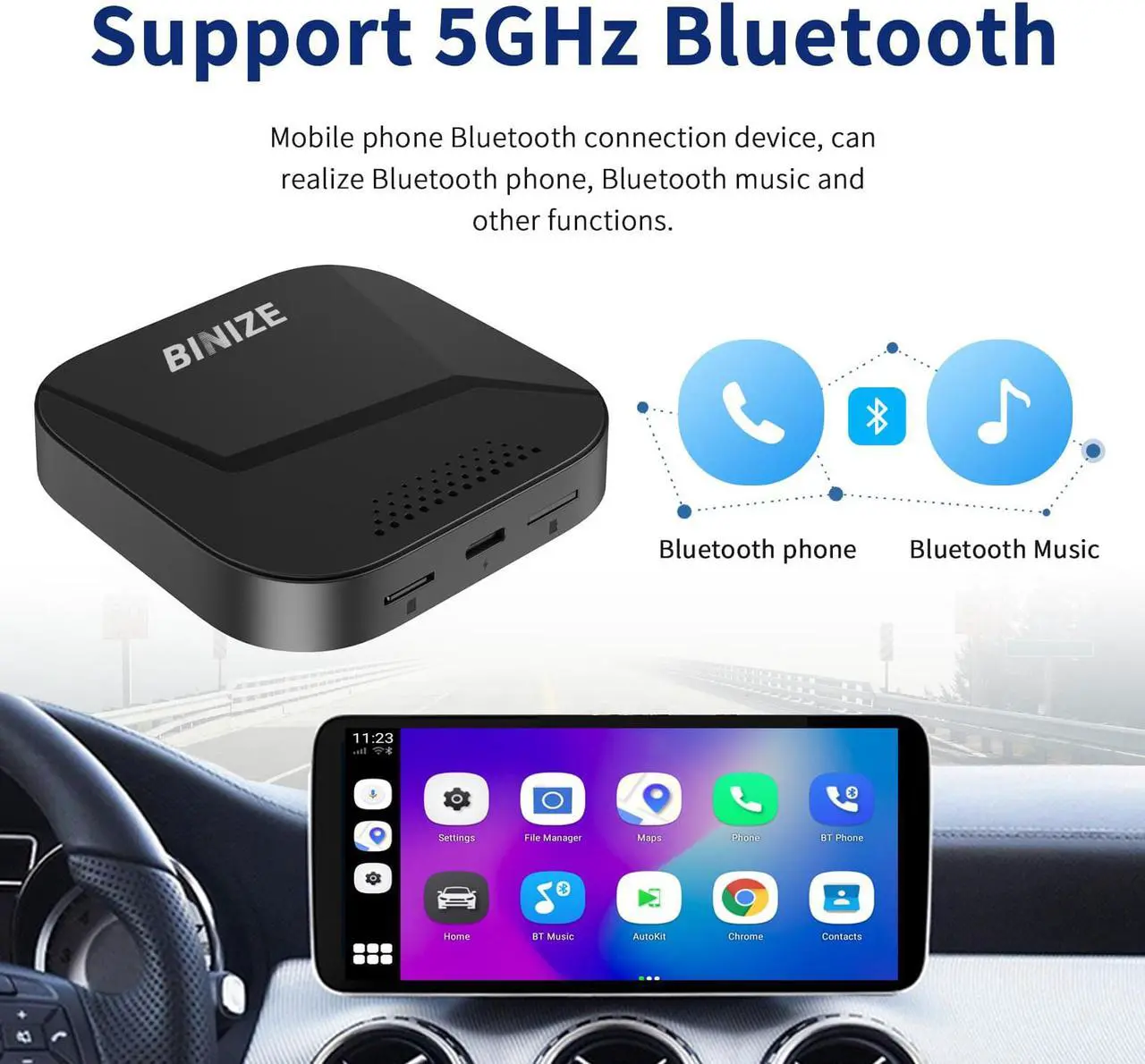 Alt view image 7 of 7 - Binize Wireless CarPlay Android AUTO Multimedia Video Box 4G Cellular,4GB+64GB,8Core,Android 13 System,Built-in Navigation,Support SIM&TF Card Bluetooth Only Support Car with OEM Wired CarPlay