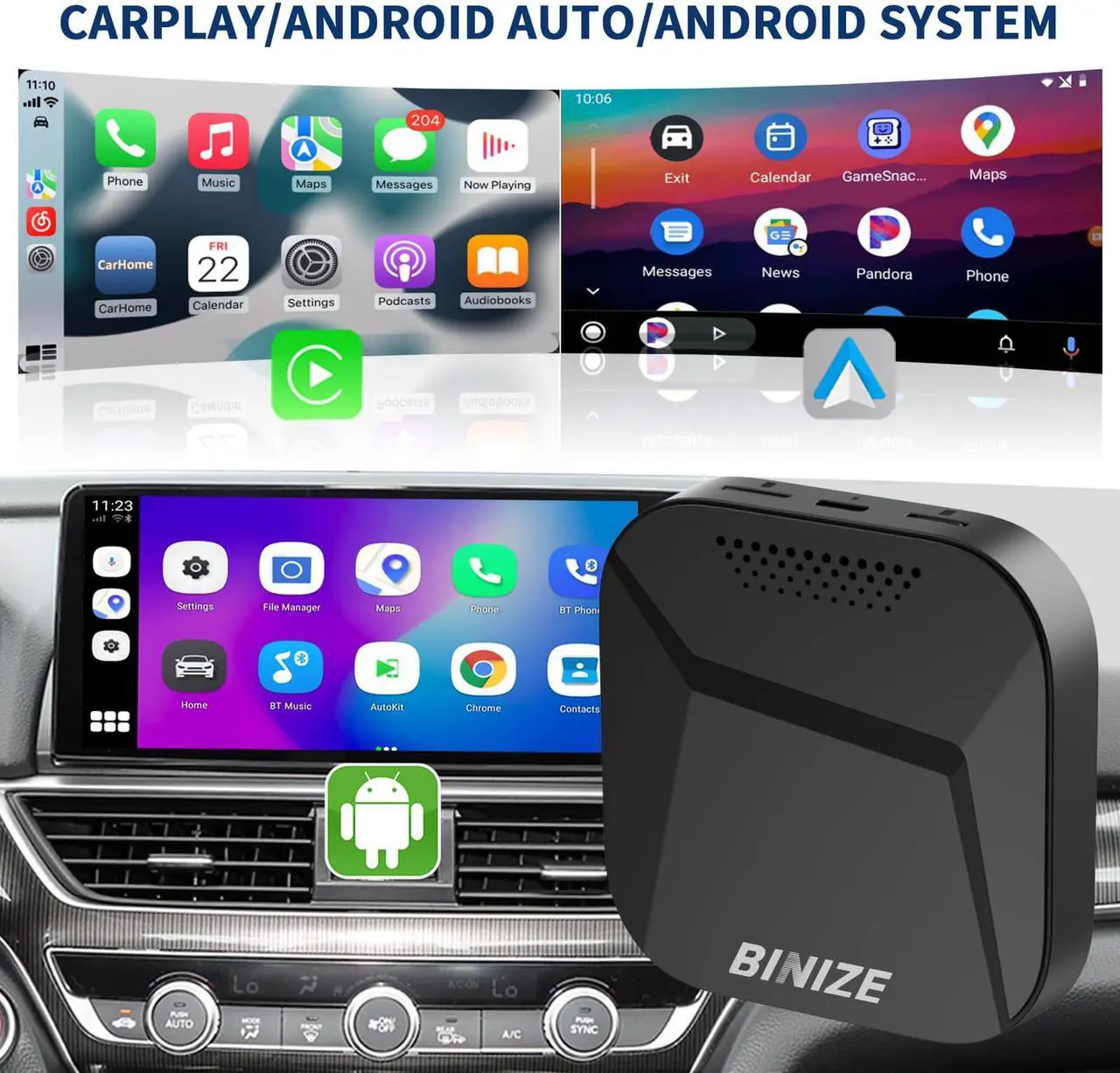 Alt view image 3 of 7 - Binize Wireless CarPlay Android AUTO Multimedia Video Box 4G Cellular,4GB+64GB,8Core,Android 13 System,Built-in Navigation,Support SIM&TF Card Bluetooth Only Support Car with OEM Wired CarPlay