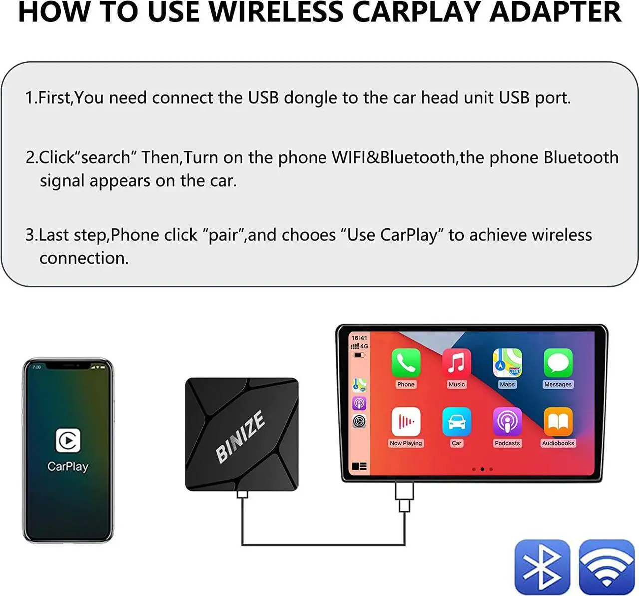 Alt view image 5 of 7 - Wireless CarPlay Adapter CarPlay Dongle Activator Bluetooth USB Multimdia Player for Car with Wired Carplay