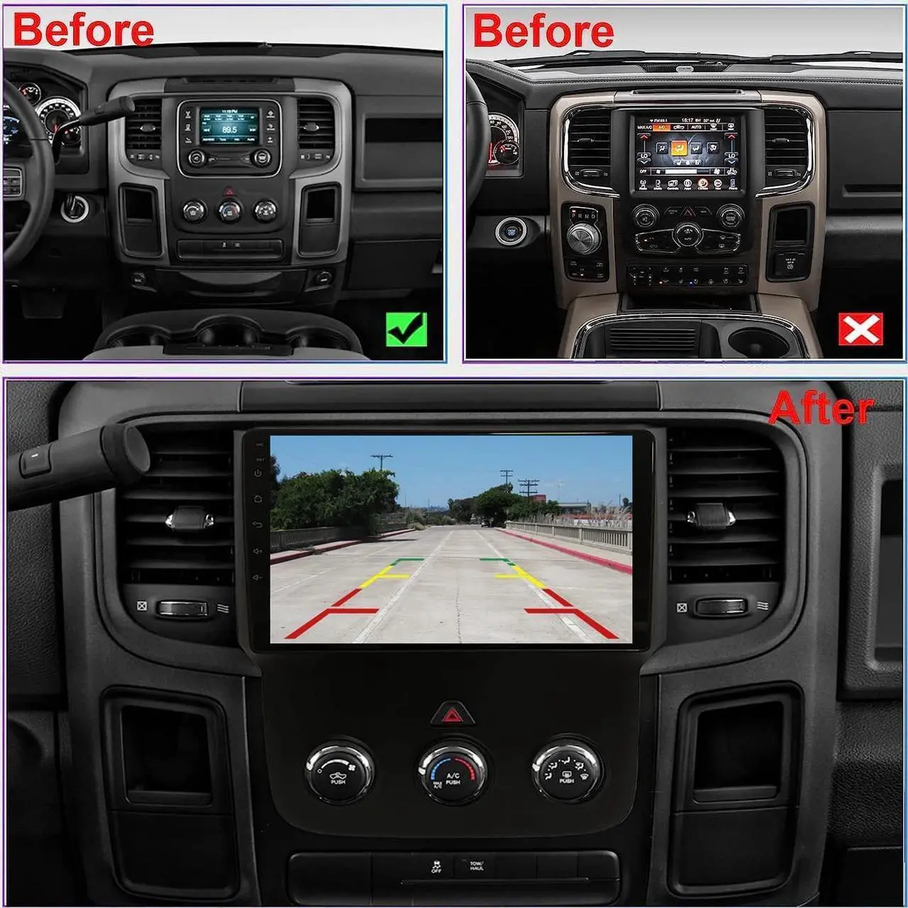 Alt view image 2 of 6 - Binize Android 13 Stereo Radiofor Dodge Ram 1500 2500 3500 2013-2018 Manual AC,9 Inch IPS Screen 2G+32G Built-in Wireless Carplay/Android Auto/WiFi/Bluetooth Free Camera