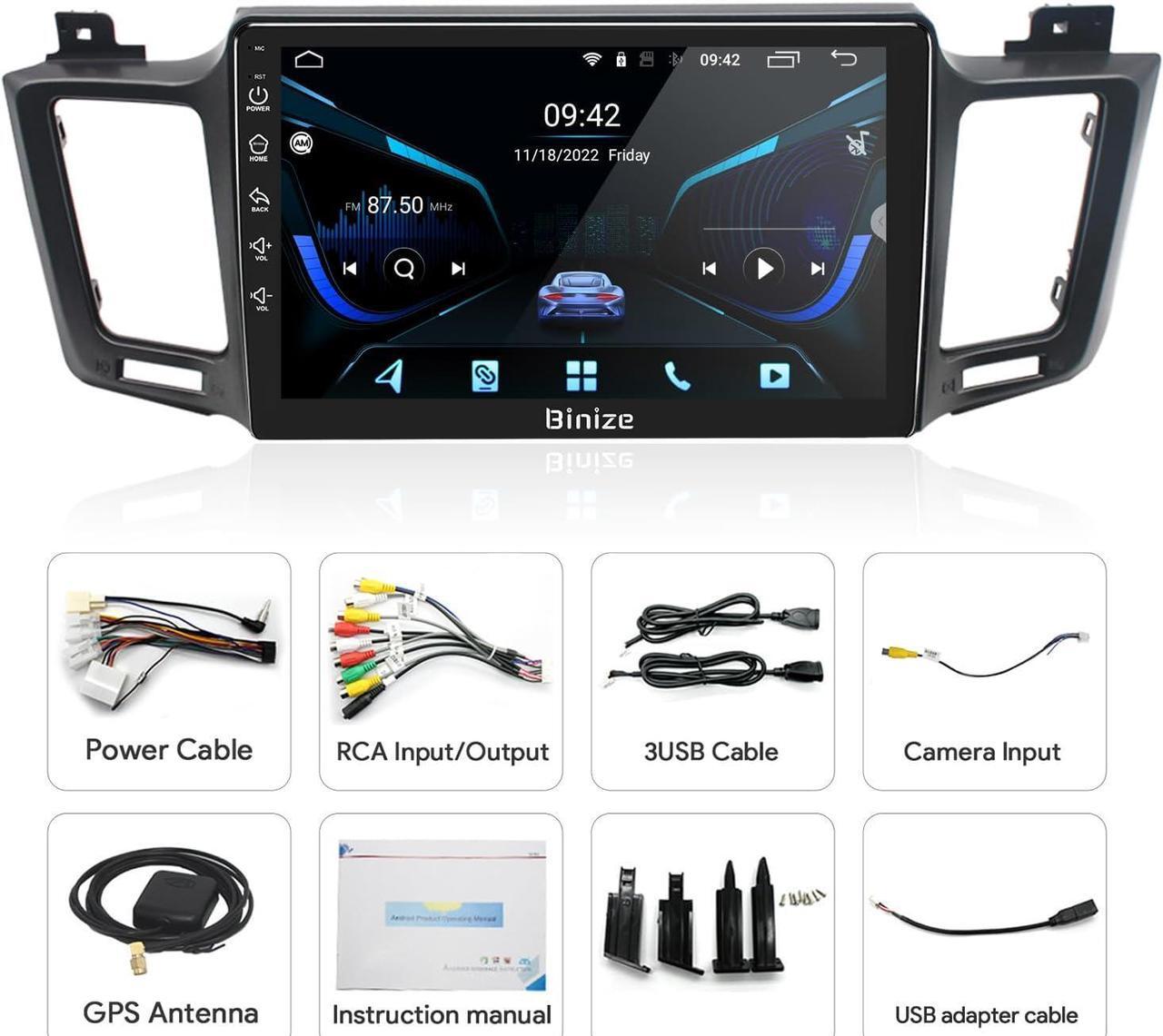 Alt view image 7 of 7 - Binize Android 13 Car Radio Compatible with Toyota RAV4 2013-2018, 10 Touch Screen Car Stereo Wireless CarPlay/Android Auto & Mirroring Support with AHD Backup Camera