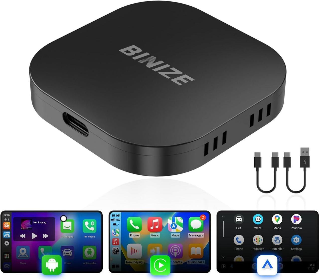 Binize CarPlay Ai Box  Android Auto Ai Box Wireless CarPlay/Android Auto for Cars with OEM Wired CarPlay/Android Auto  Android System 2GB+32GB