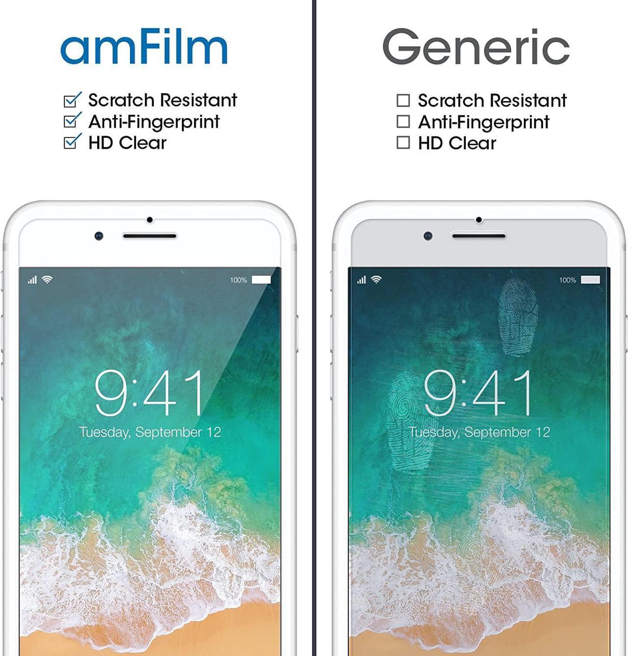 Alt view image 2 of 6 - amFilm Screen Protector for Apple iPhone 8 Plus, 7 Plus, 6S Plus, 6 Plus, Tempered Glass, 2 Pack