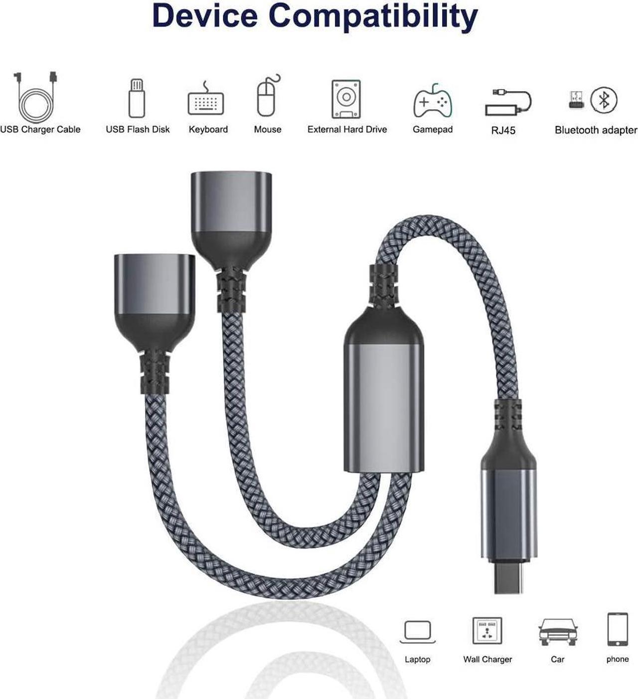 Alt view image 6 of 7 - USB C Male to Dual USB Female Cable Splitter 1FT Thunderbolt 3 to Double Type A 2.0 OTG Adapter Cord Converter Multiple Hub for MacBook Pro iPad Air 4 5 Mini 6 Surface GO S23