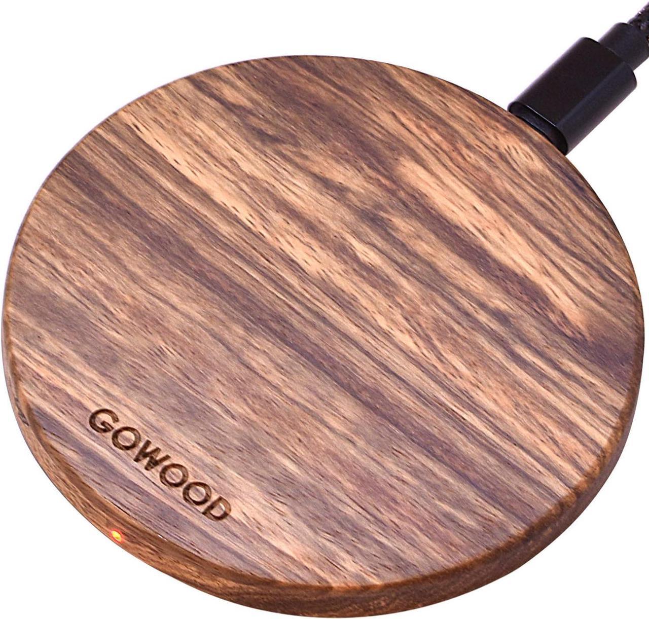 GOWOOD - 15W Fast Zebra Wood Wireless Charger - Fast Wireless Charger with 2m Strong and Resistant Charging Cable - LED Integrated USB-C Wireless Charger