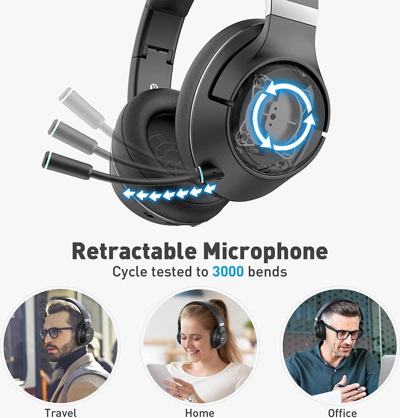 Alt view image 4 of 7 - COOSII H300 Wireless Headphones Bluetooth with Microphone, Over Ear Headsets with Environmental Noise Cancelling Retractable Mic, USB Dongle & Mute for Office Laptop Computer Chromebook Smartphone