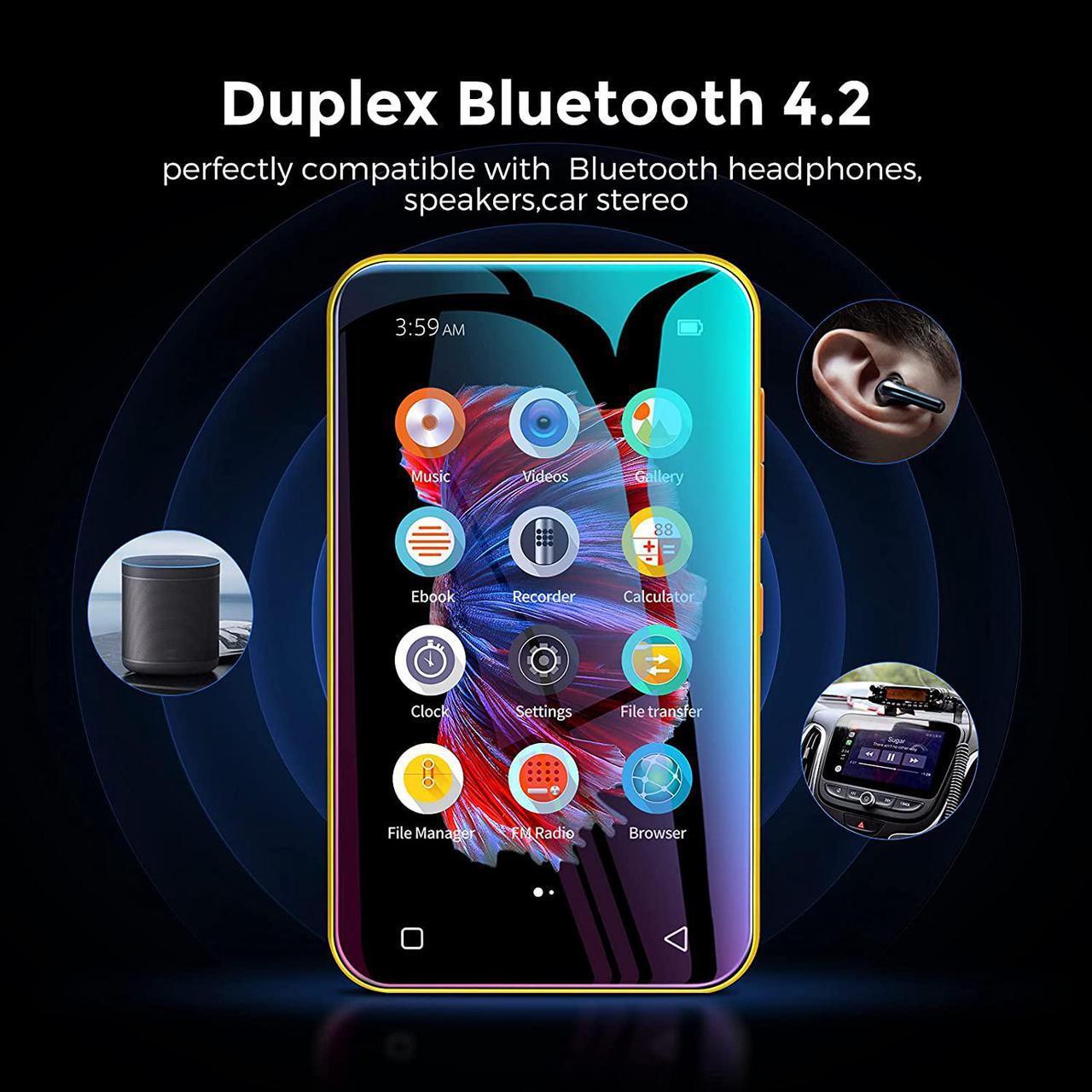Alt view image 2 of 7 - WiFi Mp3 Player with Bluetooth, TIMMKOO 4.0" Full Touch Screen Mp3 Mp4 Player with Speaker, Portable HiFi Sound Walkman Digital Music Player with FM Radio,Recorder, Ebook,Clock, Browser (Yellow)